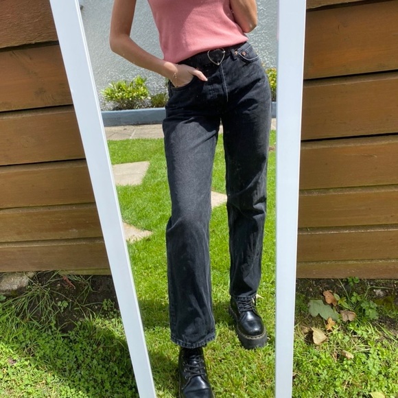 Topshop Black Washed Out Straight Leg Jeans - Picture 2 of 3